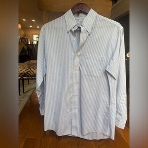 Brooks Brothers Light Blue and Green Non Iron Slim Fit Striped Dress Shirt